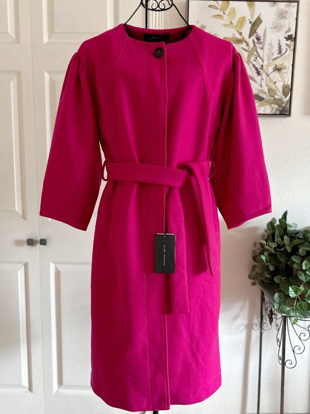 Zara Fuchsia Belted Long Sleeve Coat Dress